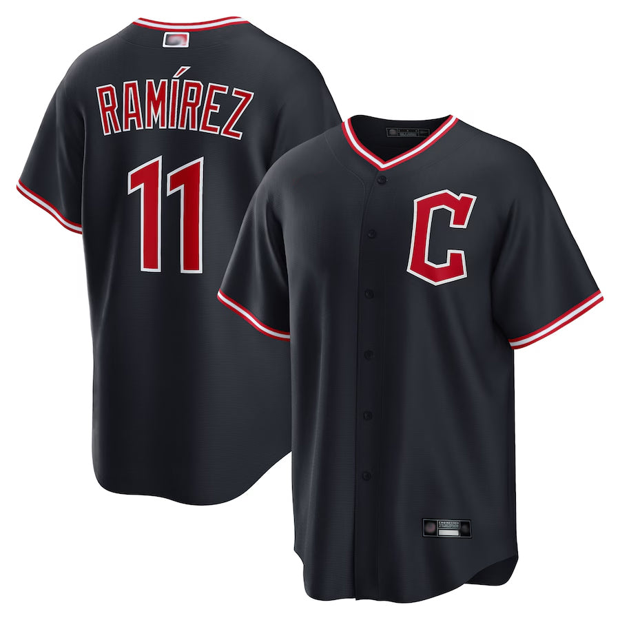 C.Guardians #11 Jos隆搂| Ram隆搂arez Player Navy Home Replica Baseball Jerseys