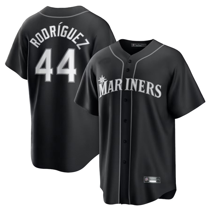 S.Mariners #44 Julio Rodr隆搂aguez Player Black Lights Out Replica Baseball Jerseys